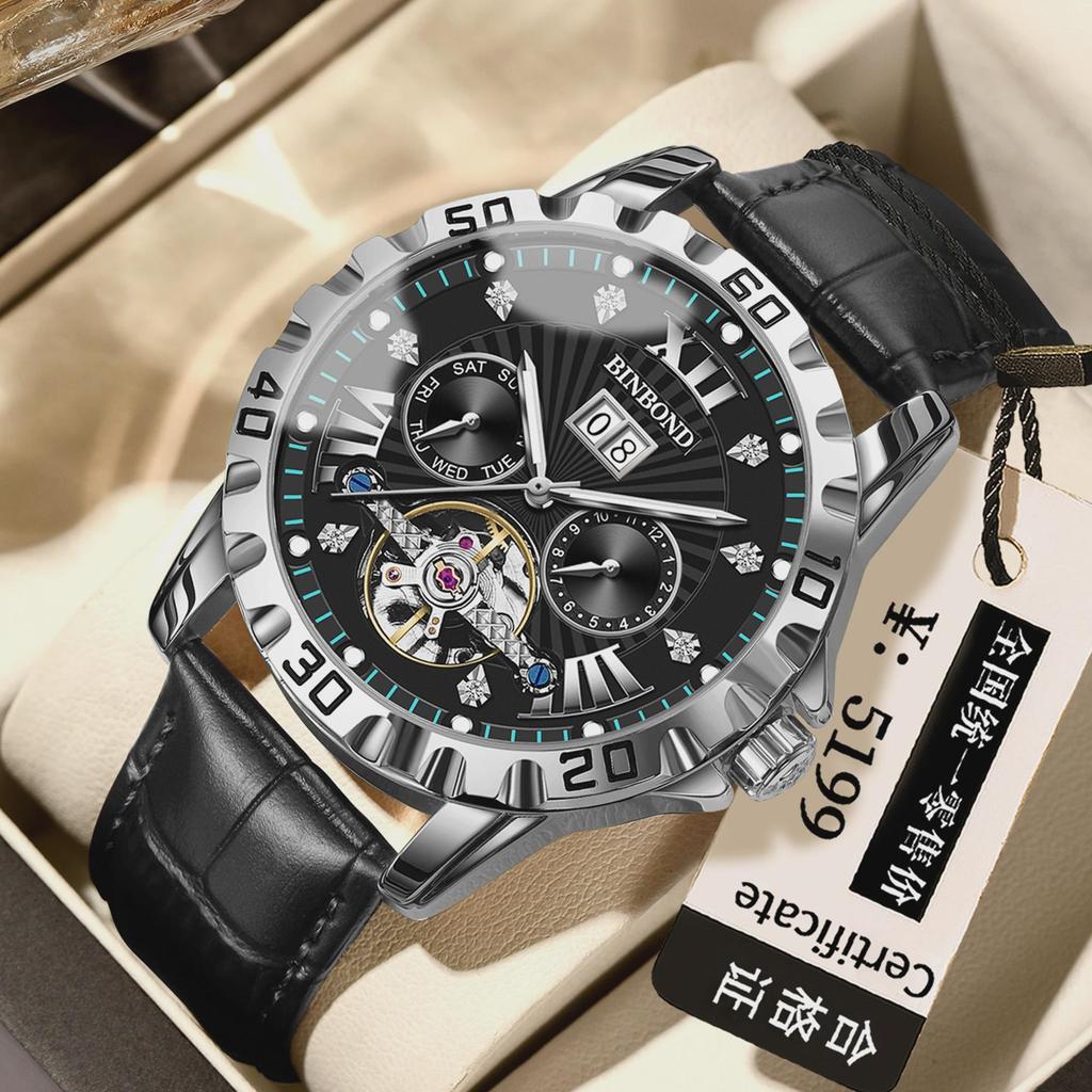 BINBOND Automatic Tourbillon Mechanical Wristwatches for Men Luxury Luminous Waterproof Men's Business Watch