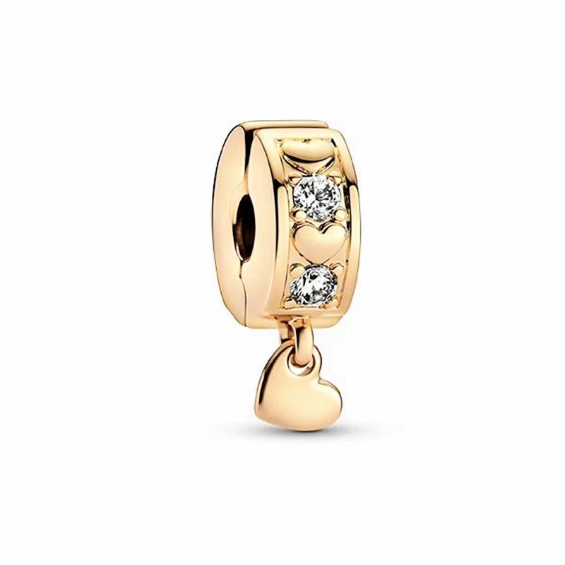 NOI Mărgele Rotunde Strălucitoare Placate cu Aur Clip Potrivite pentru Brățară Originală de Argint Bijuterii DIY Cadou Fundă Inimă Dublă Suspensă