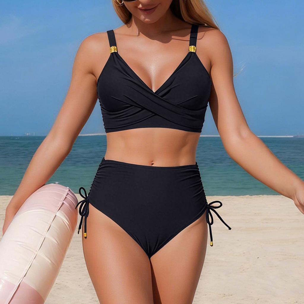 Women's Fashionable Sports High-Waisted Two-Piece Swimsuit