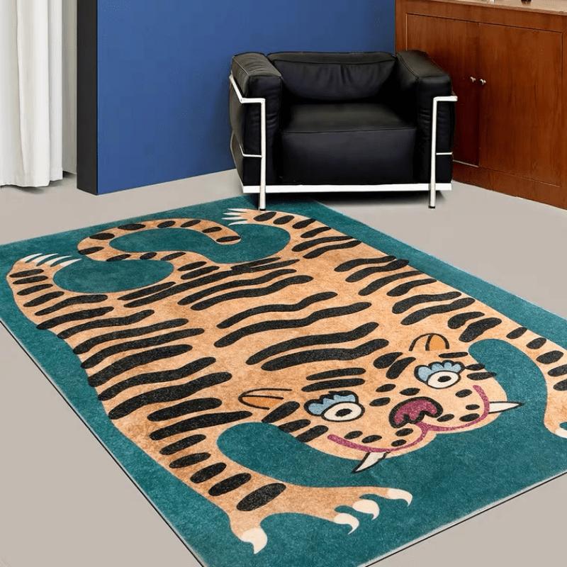 Artistic Tiger Carpet Creative Retro Living Room Carpets Comfortable Soft Animal Rugs Luxurious Decorative Aesthetic Bedroom Rug