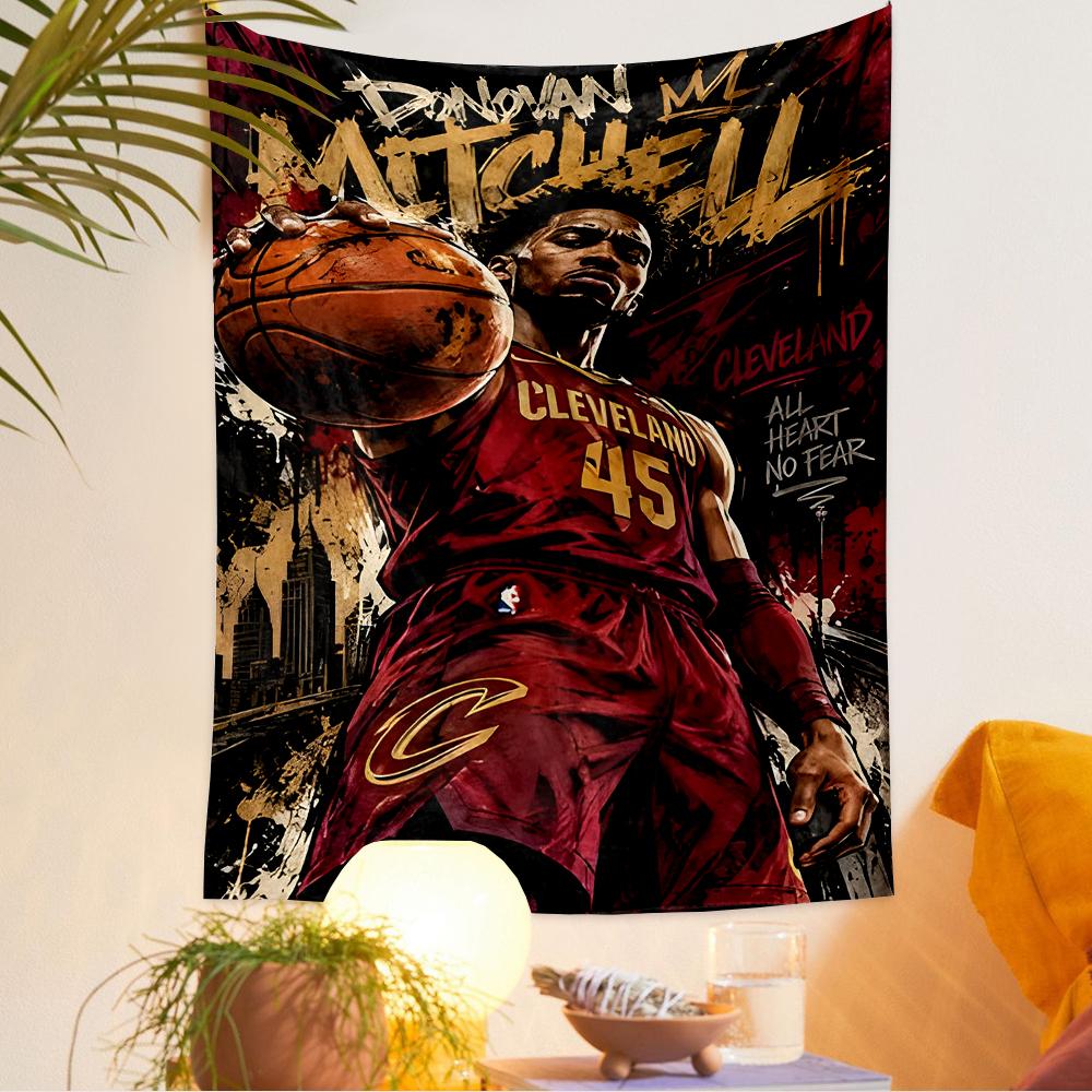 Donovan Mitchell 45 Cleveland Cavaliers Art Tapestry Wall Hanging Decor for Living Room Bedroom Home