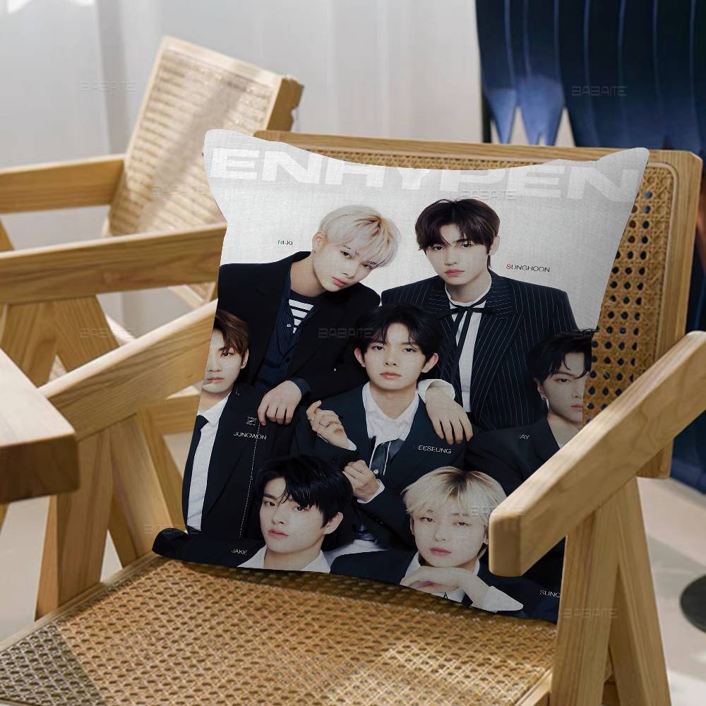 Korea E-Enhypenes Singing Group Pillow Anime Pillow Sofa Bed Head Pillow Cover Cushion Cover 45X45 Cm Fashion
