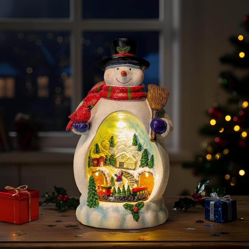 Lighted Snowman Ornaments, Battery Powered LED Tabletop Decor for Christmas Tree & Mantel, Warm White Holiday Centerpiece