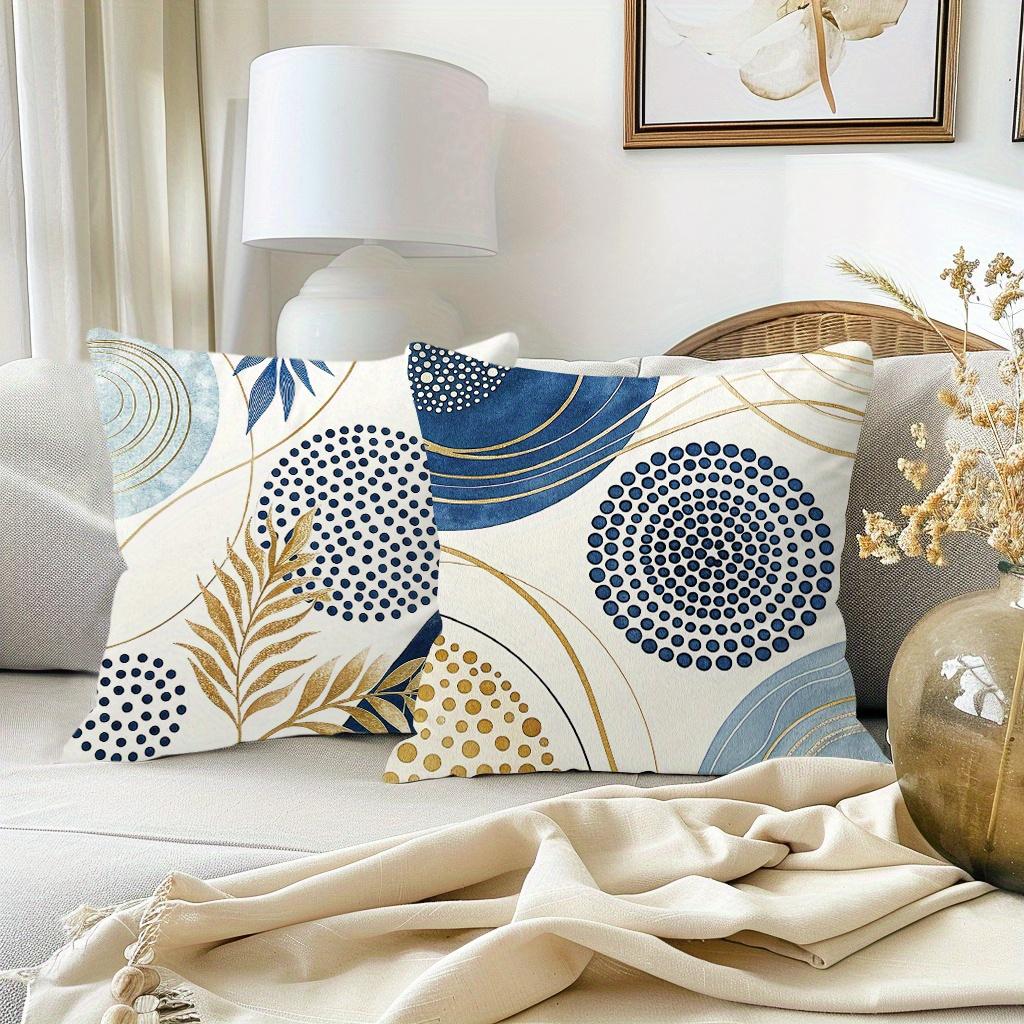 1/4pcs Blue Gold Leaf Patterned Pillowcases Sofa cushion cover home bedroom room decoration