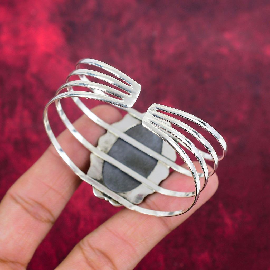 Schungit Rohschmuck, 925 Sterling Silber Armreif, handgefertigter Edelstein Schmuck Armreif, Für den Gedenktag