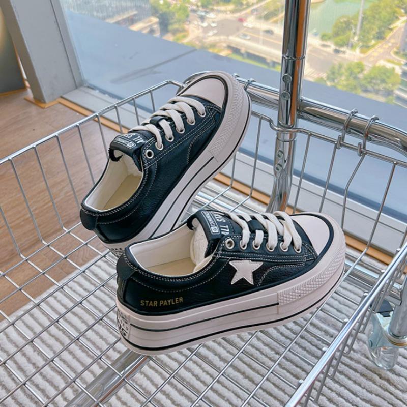 First Layer of Cowhide White Shoes Thick Sole Height-increasing Single Shoes Casual Fashion Women's Shoes Sports Shoes