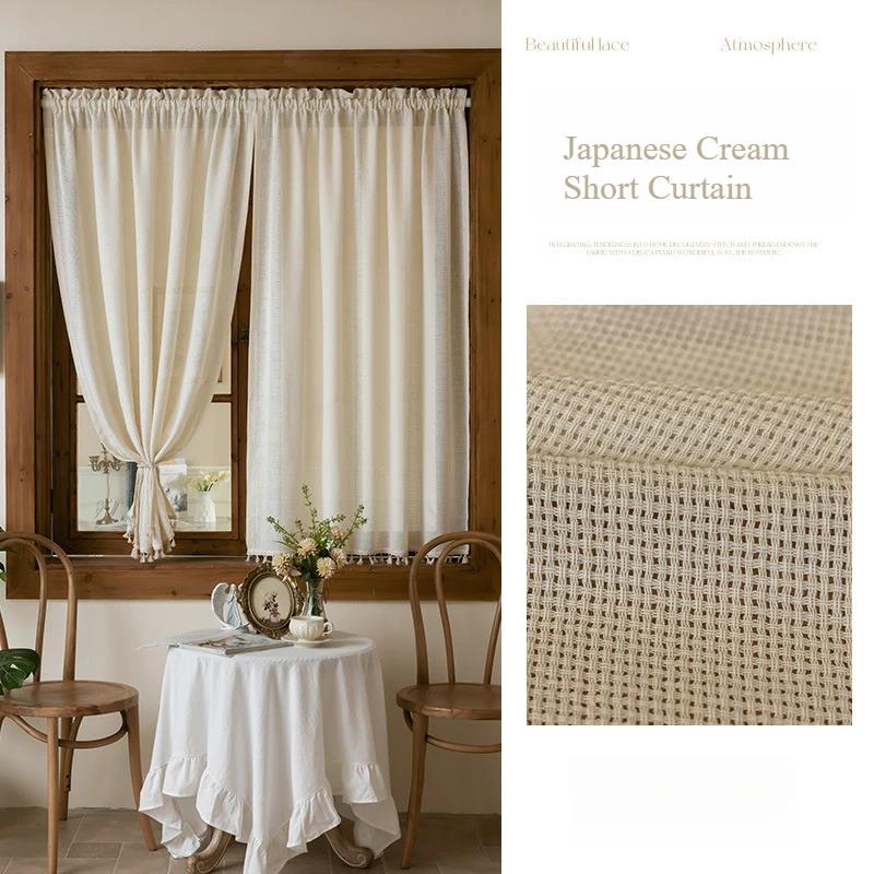 

Half-curtains Window Short Curtain Tulle Tassel Texture Retro Woven Cotton Linen Door Curtains Yarn Japanese Style Small Window 1PC-W90xH100cm
