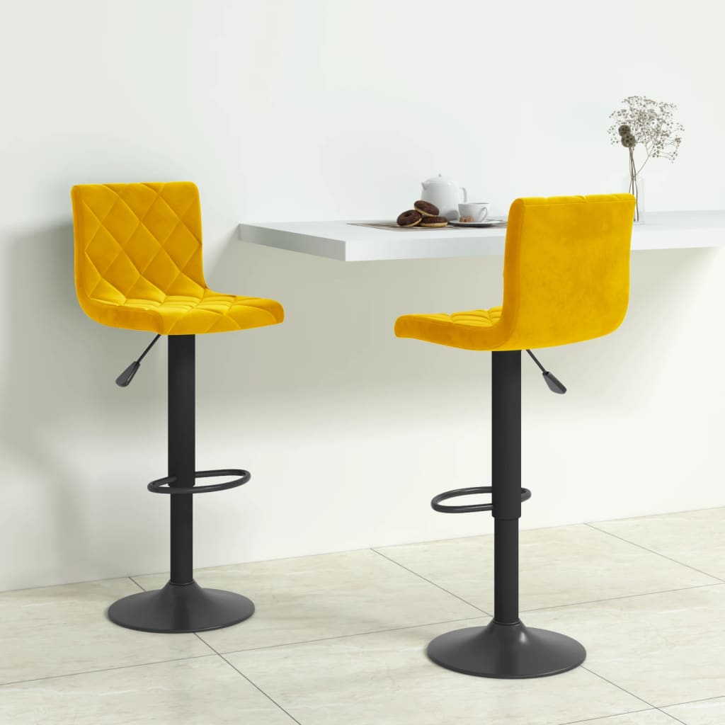 Bar Stools, 2 Pcs, Mustard, Upholstered In Velvet