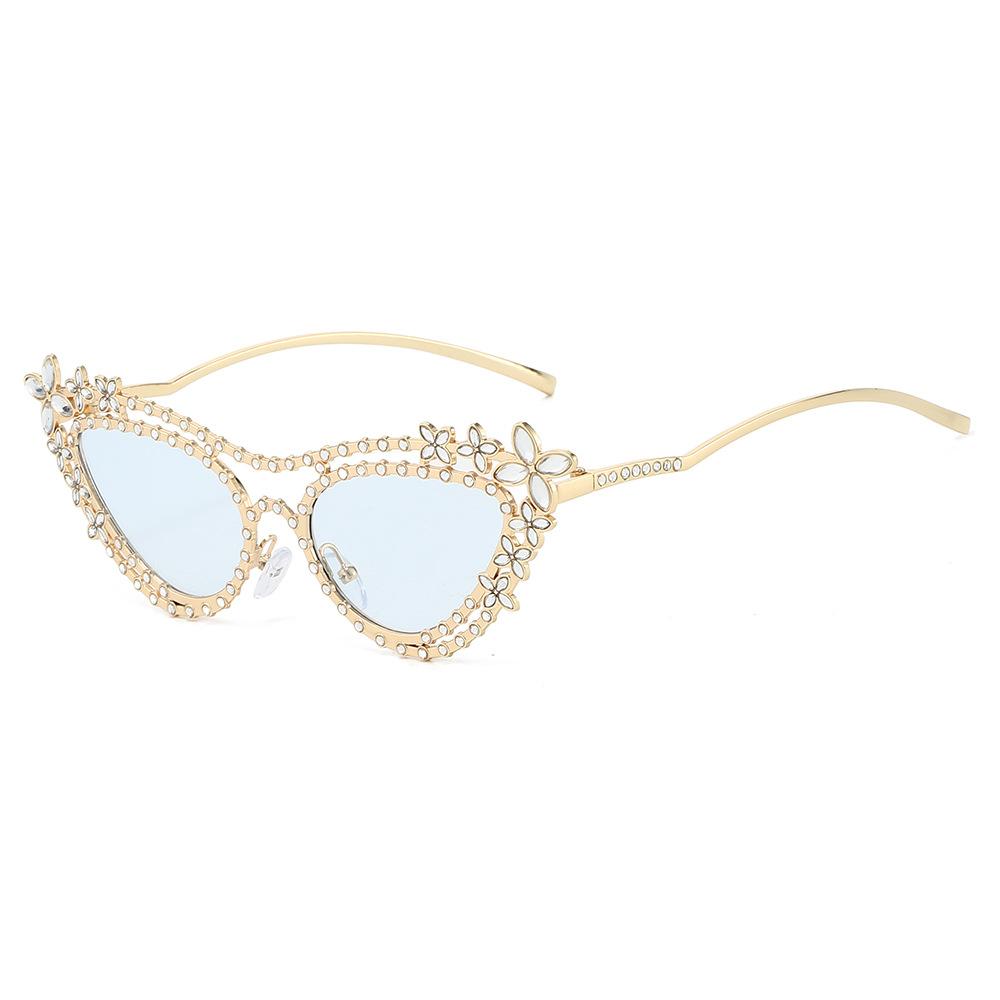 

Ins New Luxury Double Beam Cat Eye Women Sunglasses Personality Flower Diamond Design Trend Men Casual Uv400 as picture