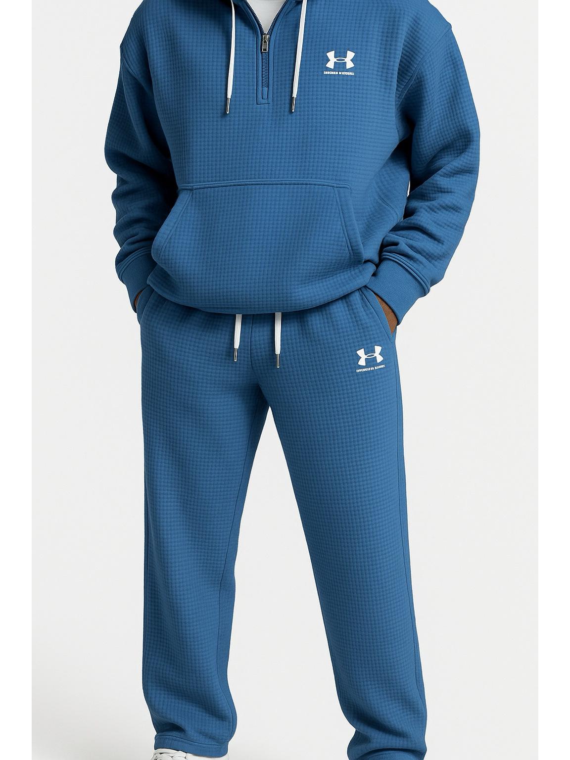 

Мужской спортивный костюм-худи в американском стиле с вышивкой и клеткой - Коллекция Осень/Зима 2025 M темно-синий