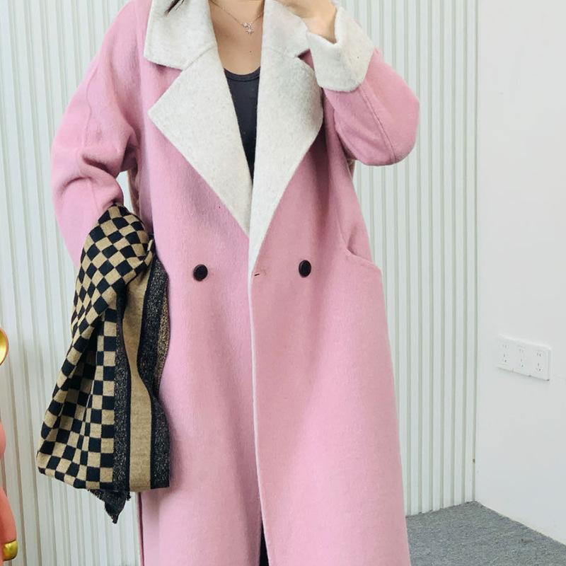 Double-sided cashmere coat large lapel new woolen coat long commuter cashmere coat