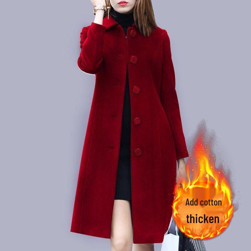 Women's British-Style Slim Fit Woolen Coat, Medium Length