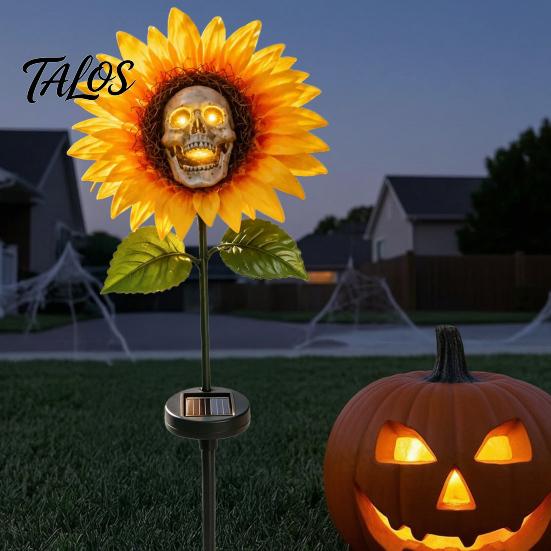 Solar Garden Lights Outdoor Waterproof Stake Light, Gothic Skull And Sunflower Statue Lamp, Durable Decorative for Flower Beds LED Landscape