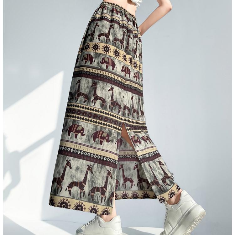 Summer Women Vintage Designer Print Animal Elastic Long Maxi Skirt For Lady