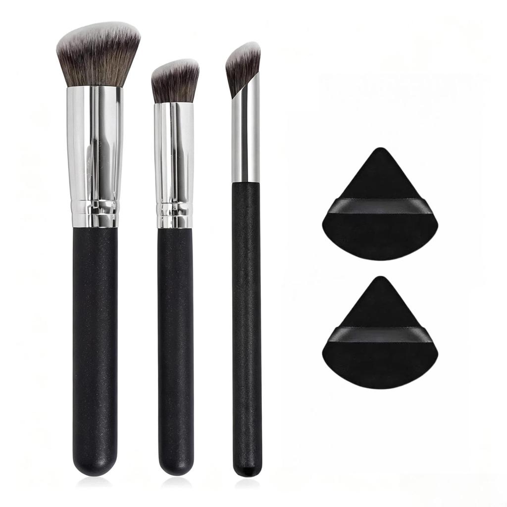 Seamless 170 Foundation Brush with Slanted Round Head, 270 Concealer Brush, 370 Black Makeup Brush Set