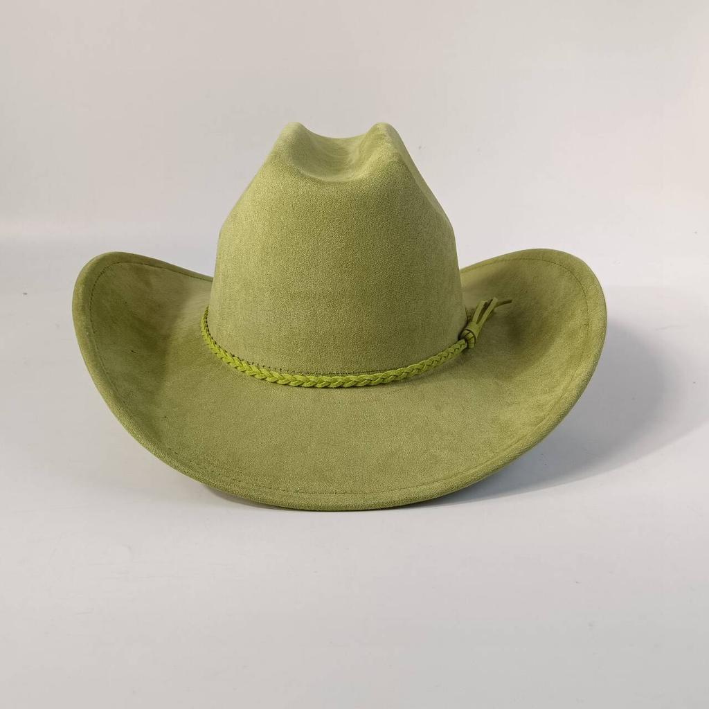 Vegan Suede Wide Brim Rancher Hat Metal Buckle Boot Accessories for Men and Women Cowboy Hat Cattleman Style Unisex Fedora