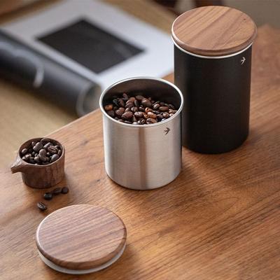 New Stainless Steel Matcha Jar 380ml 560ml Wood Lid Food Storage Containers Large Capacity Tea And Coffee Jar Kitchen
