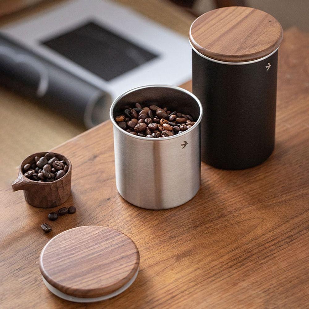 New Stainless Steel Matcha Jar 380ml 560ml Wood Lid Food Storage Containers Large Capacity Tea Canister for Sugar Candy