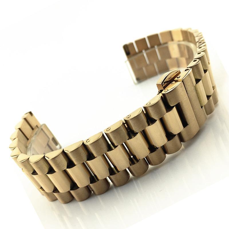 Benutzerdefiniertes Logo Drei Perlen Edelstahl Uhrenarmband Gebogene Schnalle Zubehör Stahlarmband mit Faltschließe und Schnellverschluss