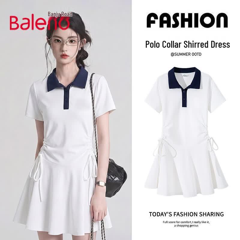 Baleno Women s Polo Collar Pleated A-Line Dress XL белый