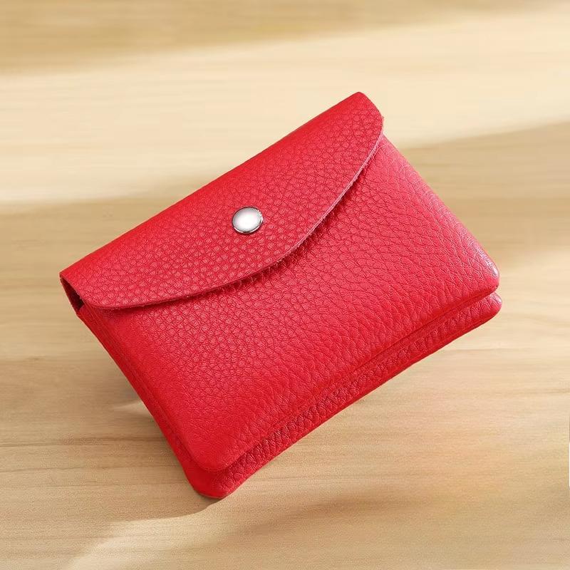 PU Leather Wallet Storage with Snap Button Minimalist Card Coin Check Receipt ID Tips Holder Organization PU Purse for Unisex