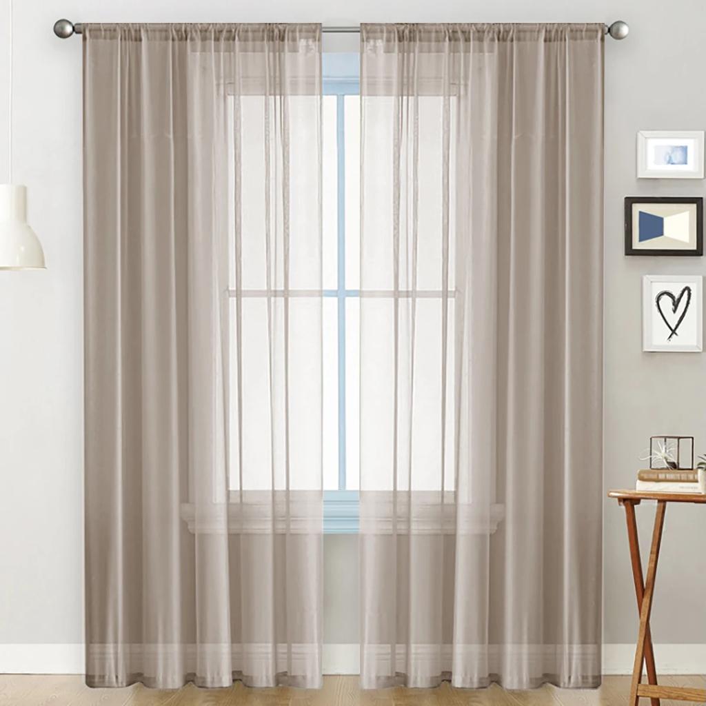 1pc Modern Solid Colour Sheer Curtain, Curtains for Living Room, Bedroom, Home Decoration, French Window Screen with Rod Pocket