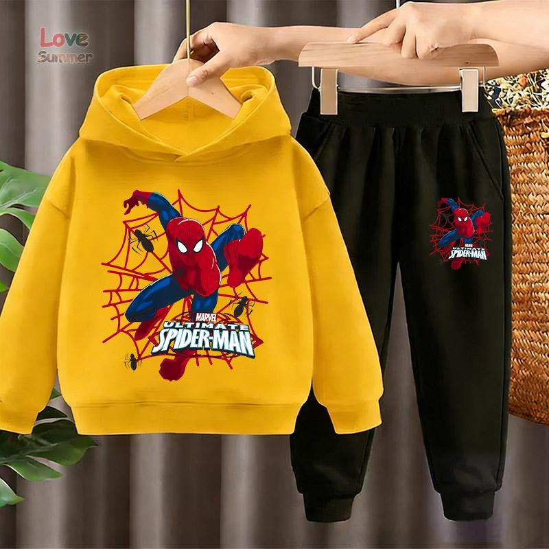 Marvel Ensembles HoodieS+pantalon 2 pièces pour enfants Homme Araignée Ensemble pantalon à capuche Cosplay anime pour enfants Sweat à capuche Pull Vêtements pour enfants 4-14 ans