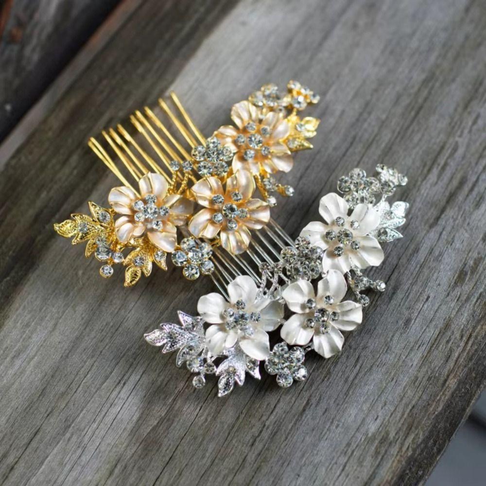 Gold Silver Color Rhinestone Hairpin Headdress Flower Hairclip Fashion Bridal Hair Comb  Brides