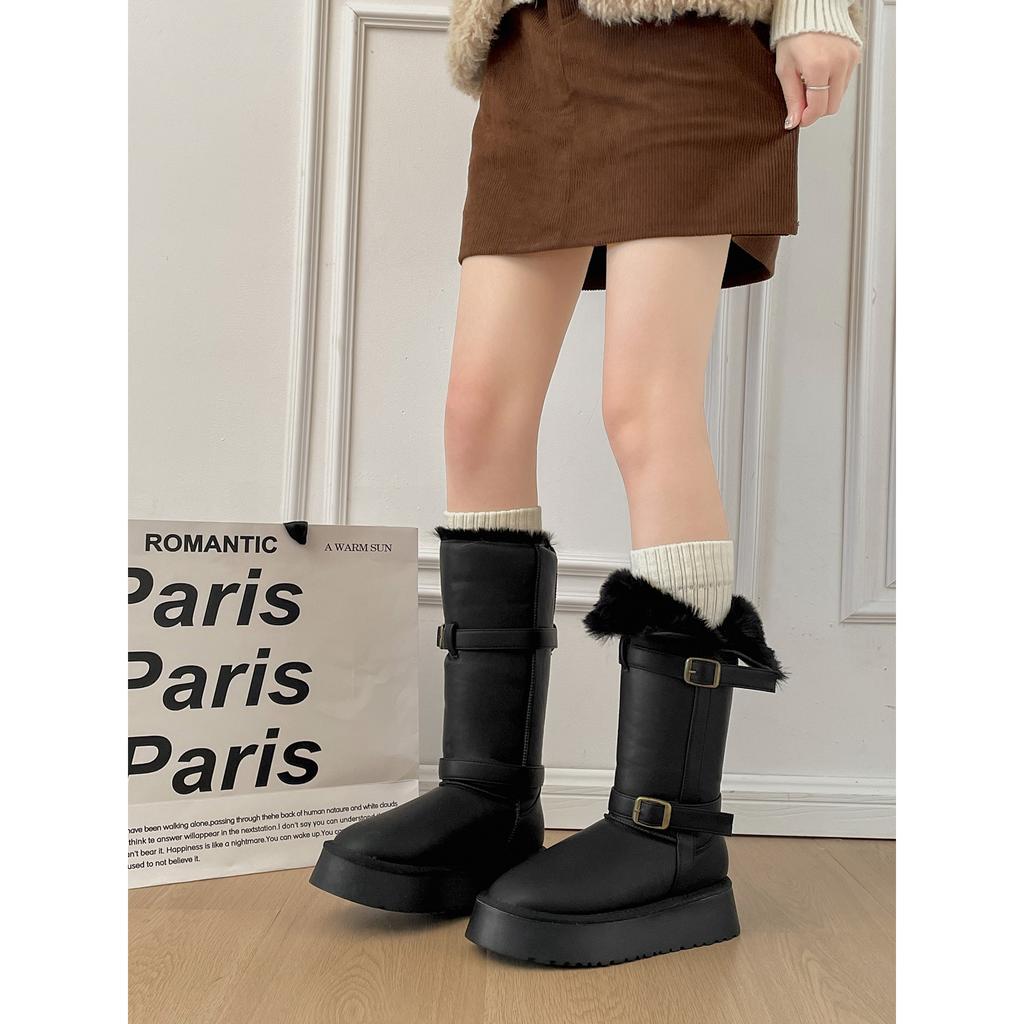 White velvet thickened non-slip long tube thick-soled snow boots women's winter wear thermal cotton shoes
