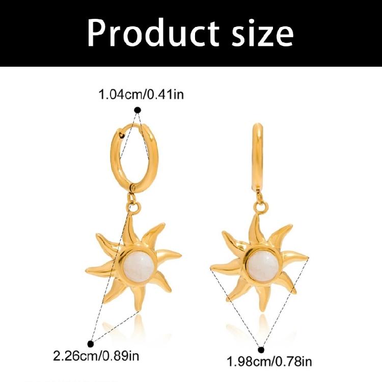 Fashion Sun Pattern Earrings Moonstone Embellished Stainless Steel Party Accessory Gift For Fashion Lovers