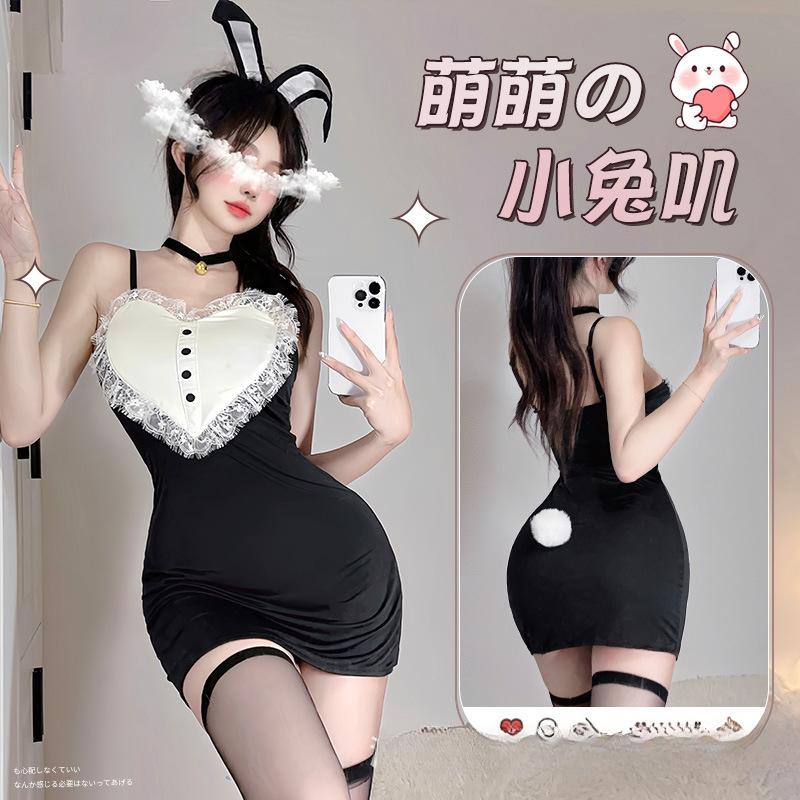 Womens Sexy Cosplay Maid Bunny Girl Costume Leather Anime Lingerie Kawaii Lingerie Rabbit Outfit One Piece with Ears Halloween
