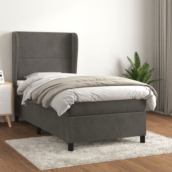 3129124 vidaXL Lit à sommier tapissier et matelas Gris foncé 90x190 cm Velours