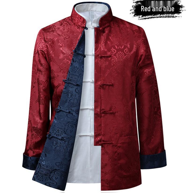 Men's Double-Sided Tang Suit Jacket – Spring/Autumn Ethnic Style with Frog Buttons and Stand Collar
