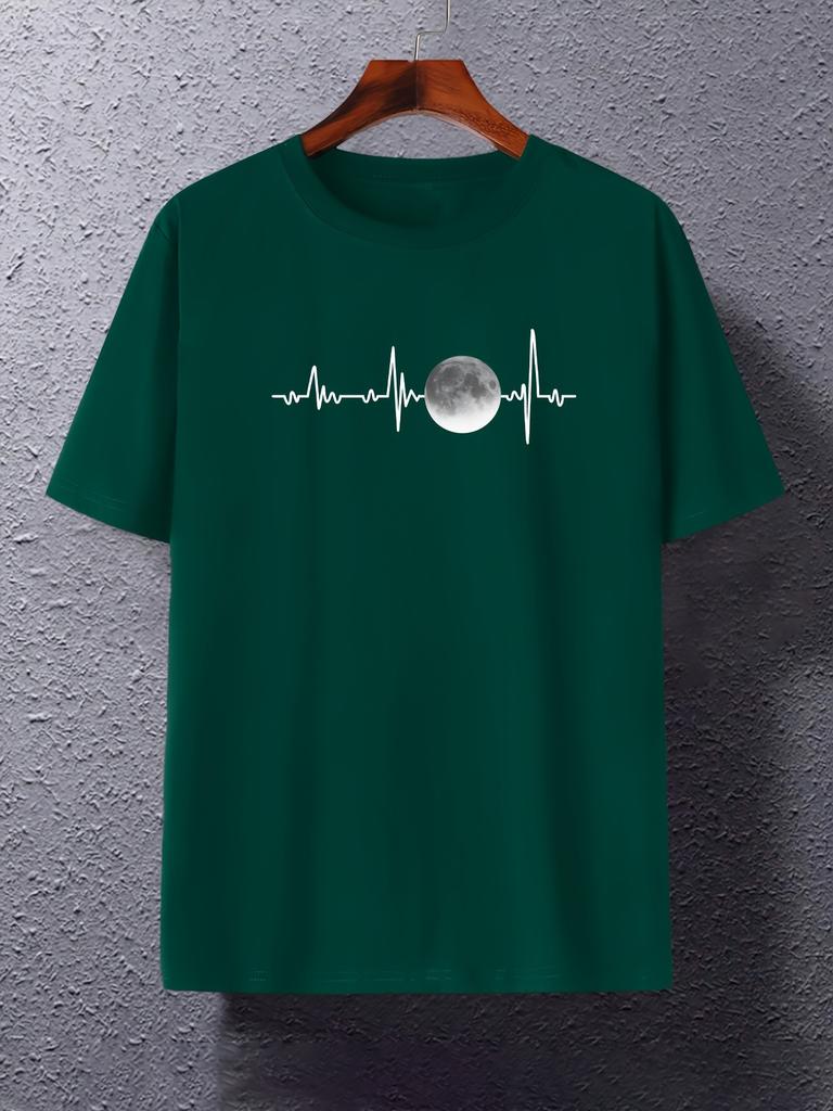 Simple Solid Color Moon Print 100 Cotton Trendy Men Women Tshirt Summer Autumn Daily Outdoor Sports Casual Loose Short Sleeve