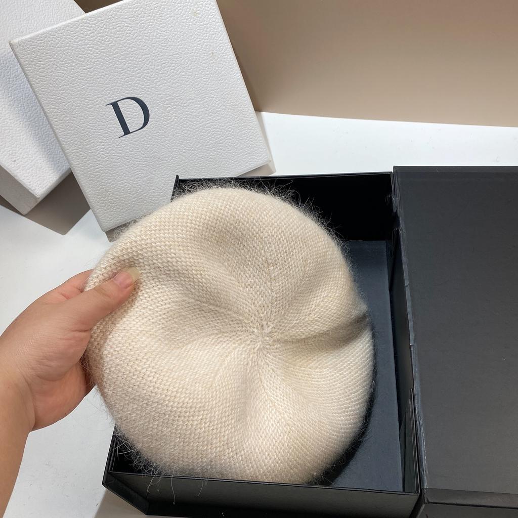 Angora Rabbit Fur Winter Women Knitted Beret Fashion Letter M Wool Berets Lady Warm Waking Bonnet Beanie Girl'S Painter Hat