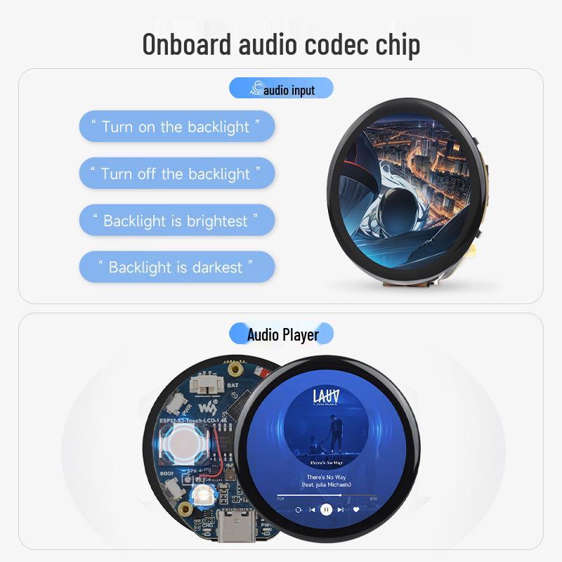 ESP32-S3 Round 1.46" Touchscreen Dev Board with AI, WiFi, Bluetooth, and Audio Playback