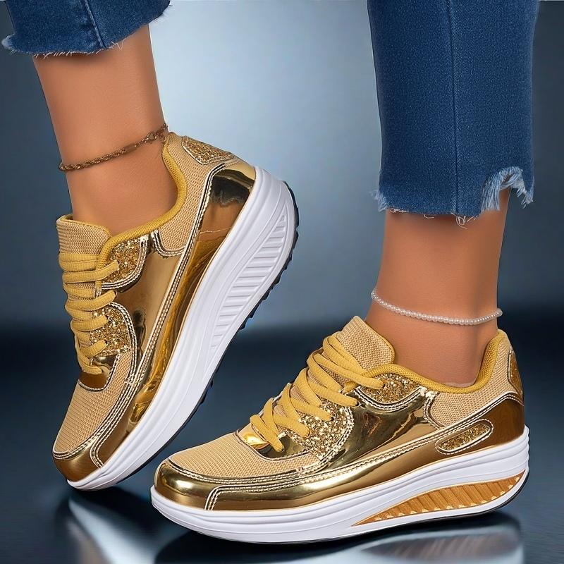 Women Platform Shoes Fashion Lace-up Wedges Breathable Height-increasing Casual Walking Shoes for Traveling Working