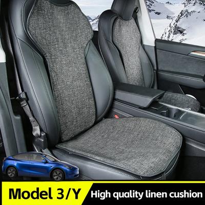 Coprisedile in Lino per Auto Confortevole Antiscivolo Traspirante Cuscino per Schienale Sedile Anteriore Posteriore Per Tesla Model 3 Model Y