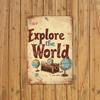 , "Explore the World"  Metal Tin Sign,  , Artistic Craft Tool for Travel Enthusiasts, Adventure Club, Aluminum Foil Carving,