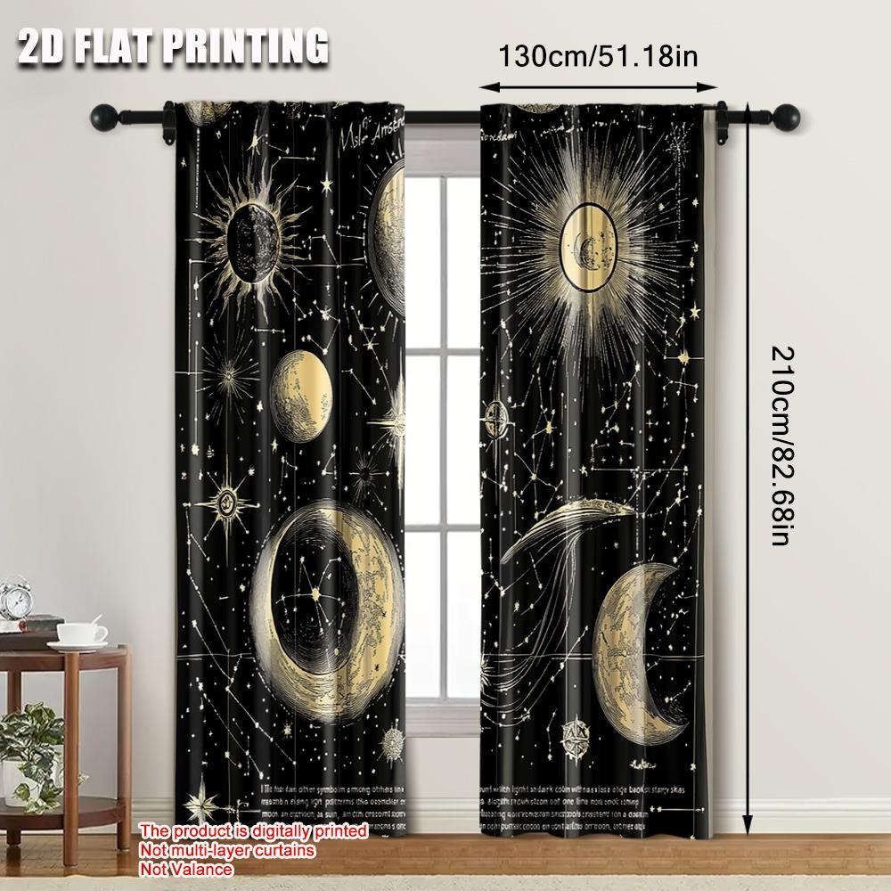 2pcs   Curtain Set  Print Astrology Crescent Moon Phase Galaxy Celestial Polyester Woven (without Rod) Decorations Outdoor