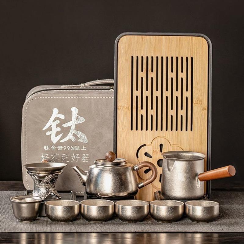 Pure Titanium Tea Set Household New High-end Brewing Teapot Kung Fu Cup Plate Gift Box Holiday Gift