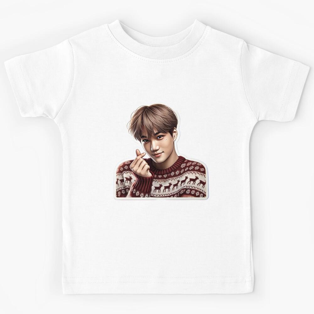 EXO Kai Holiday Sticker | Festive Kpop Sweater with Mistletoe and Korean Heart Gesture  Kids T-Shirt 130