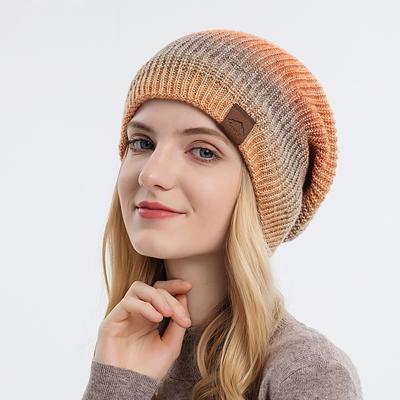 Autumn Winter Knitted Hat Gradient Warm Hat Rainbow Wool Hat Women Ski Slouchy Cap Skullies Bicycle Training Beanies Street Caps