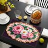 4pcs/6pcs Christmas Decorative Linen Placemats, Featuring a 2D Flat Pattern Print with Pink Borders And Floral Designs. The Pink Borders Paired with