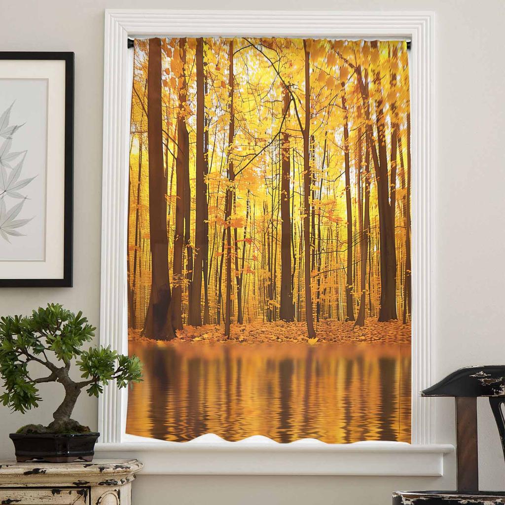 Autumn Sunset Forest Sheer Curtains for Kids Bedroom Living Room Voile Window Curtains Tulle Drapes
