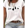 Europäische Größen Sommer Kurzarm Damen T-Shirt mit lustigem dehnbarem Katzen-Design, perfekt für Komfort im Freien und Freizeitkleidung