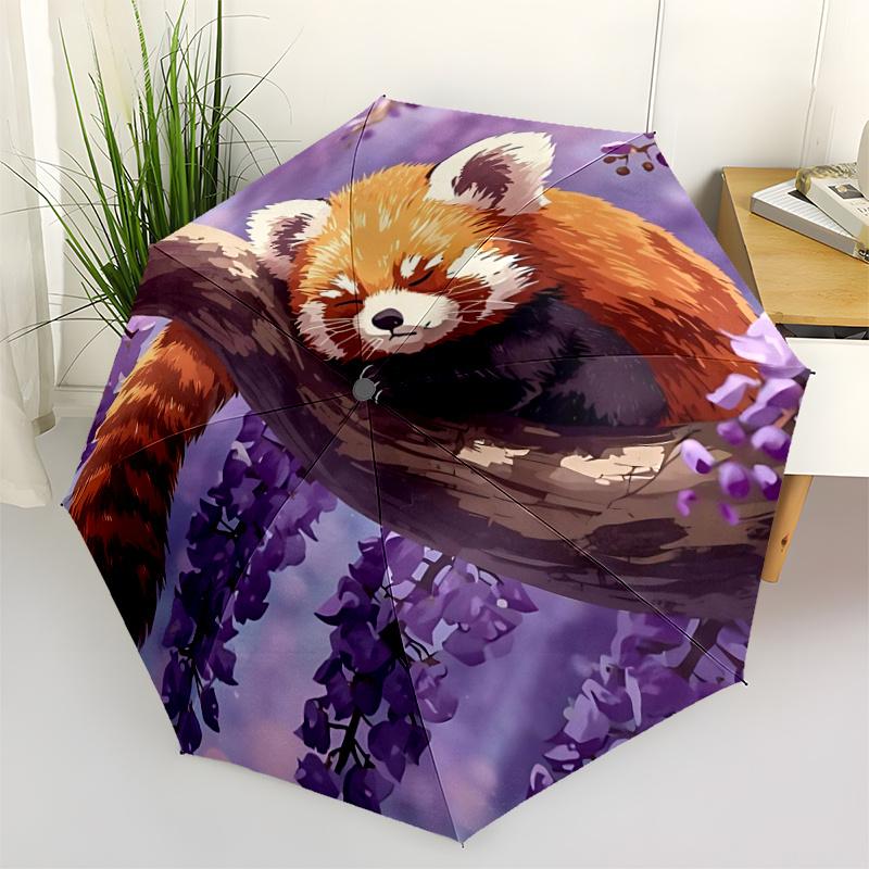1pc Red Panda, Wisteria Automatic Open/close Umbrella, 8-Rib Sturdy Structure, Portable Travel Umbrella, Parties, Everyday Use,18