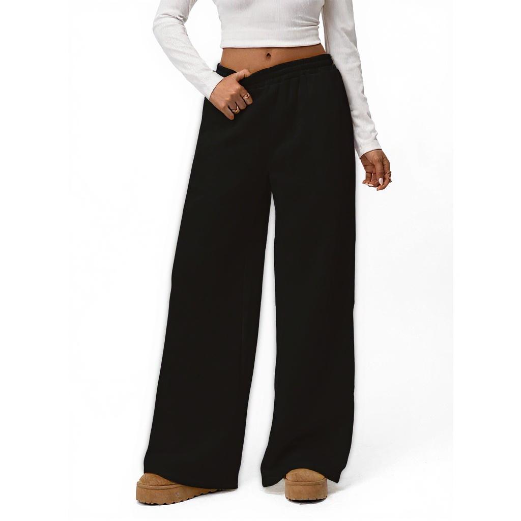 Ladies' Loose Comfortable Casual Fashionable Wide Leg Pants Solid Color And Plush High Waisted Pants