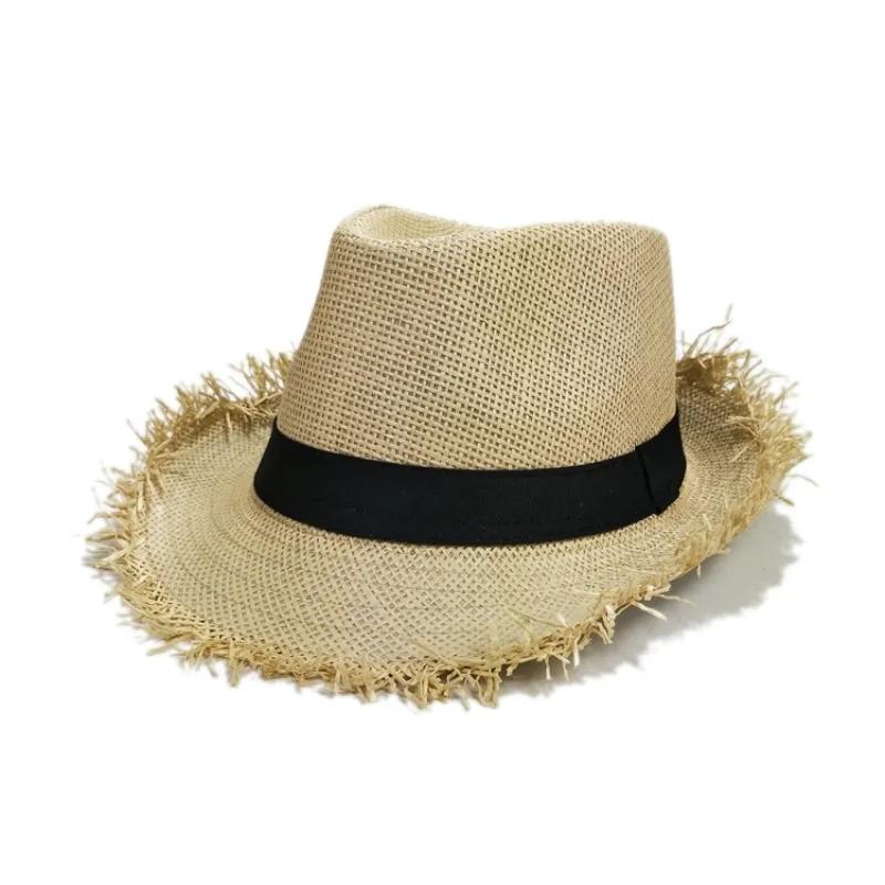 WTEMPO Summer Unisex Breathable Sunscreen Hats Vintage Hand-woven Straw Hats Solid Color Casual Formal Hats