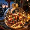 Battery Operated Christmas Ornaments Lighted Clear Ball Ornaments, Cute Santa Claus/Tree/Snowman/Angel Figure Inside Seasonal Gift with Warm Light The